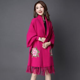 秋冬季时尚女式披肩流苏刺绣 K2383